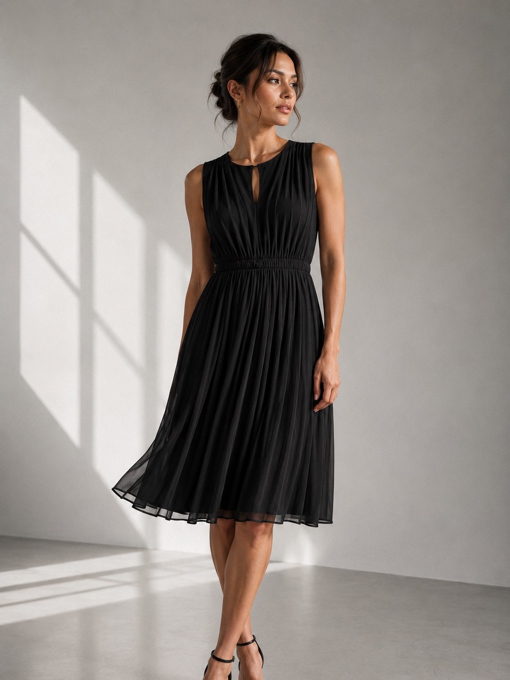 H&M Sleeveless Dress Chiffon Pleated Skirt Size 10 Little Black Dress